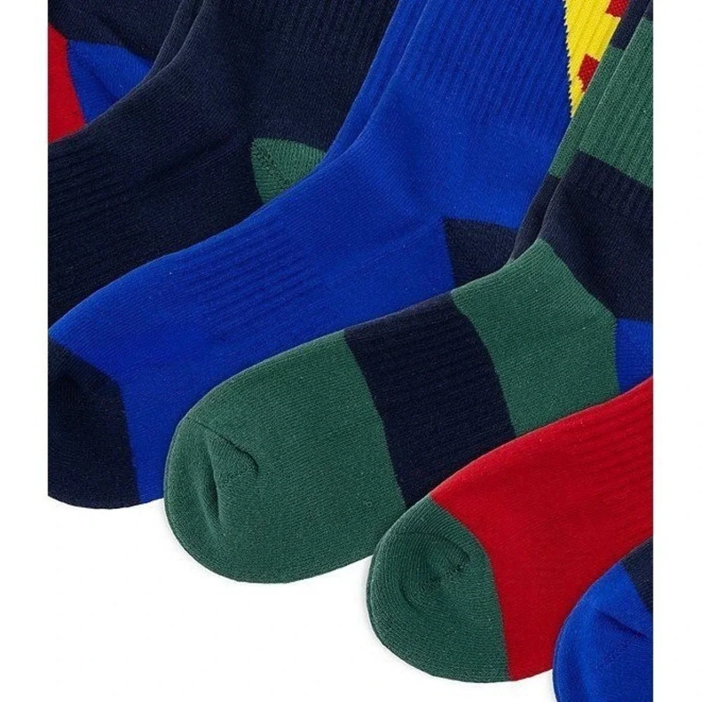 Polo Ralph Lauren Mens 6-Pack Crew Socks Polo Bear Rugby Stripe Multi Color XL
